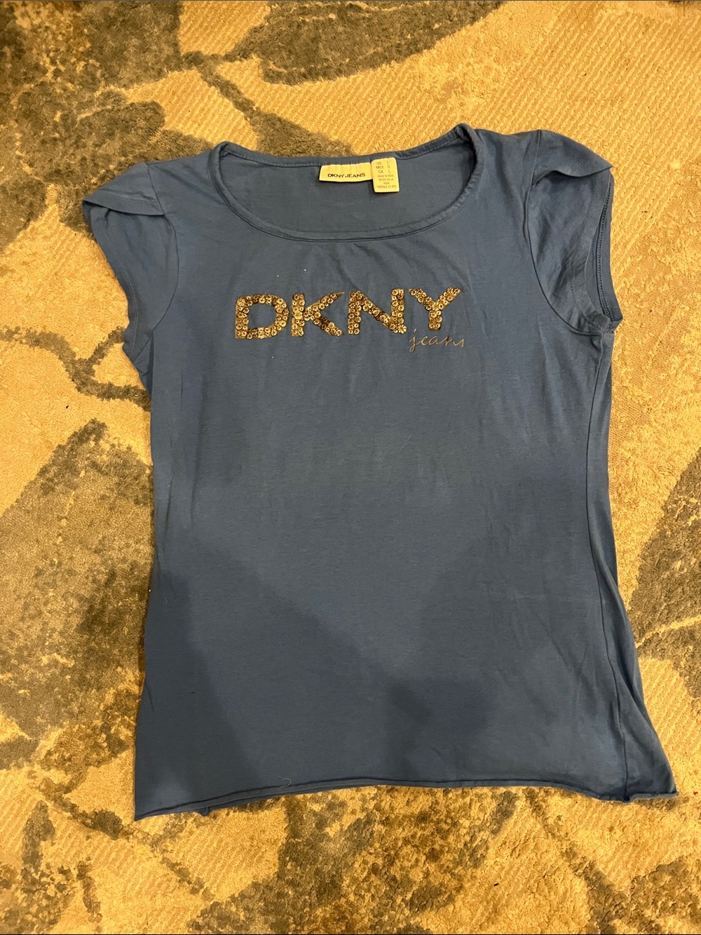 Vintage DKNY Blue Short-Sleeve Logo Tee with Stud Detail